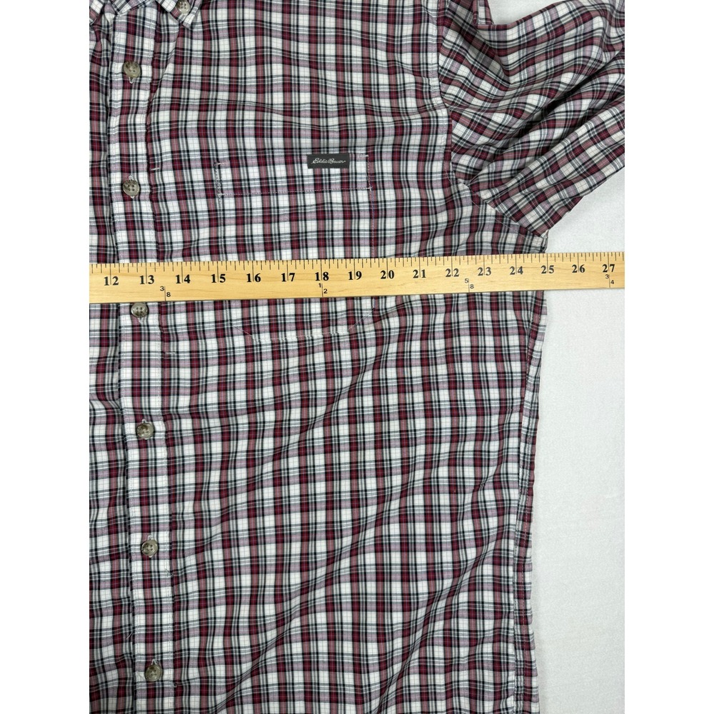 Eddie Bauer Mens XL Tall Classic Fit Plaid Button Down Shirt Red White Navy - Picture 9 of 11